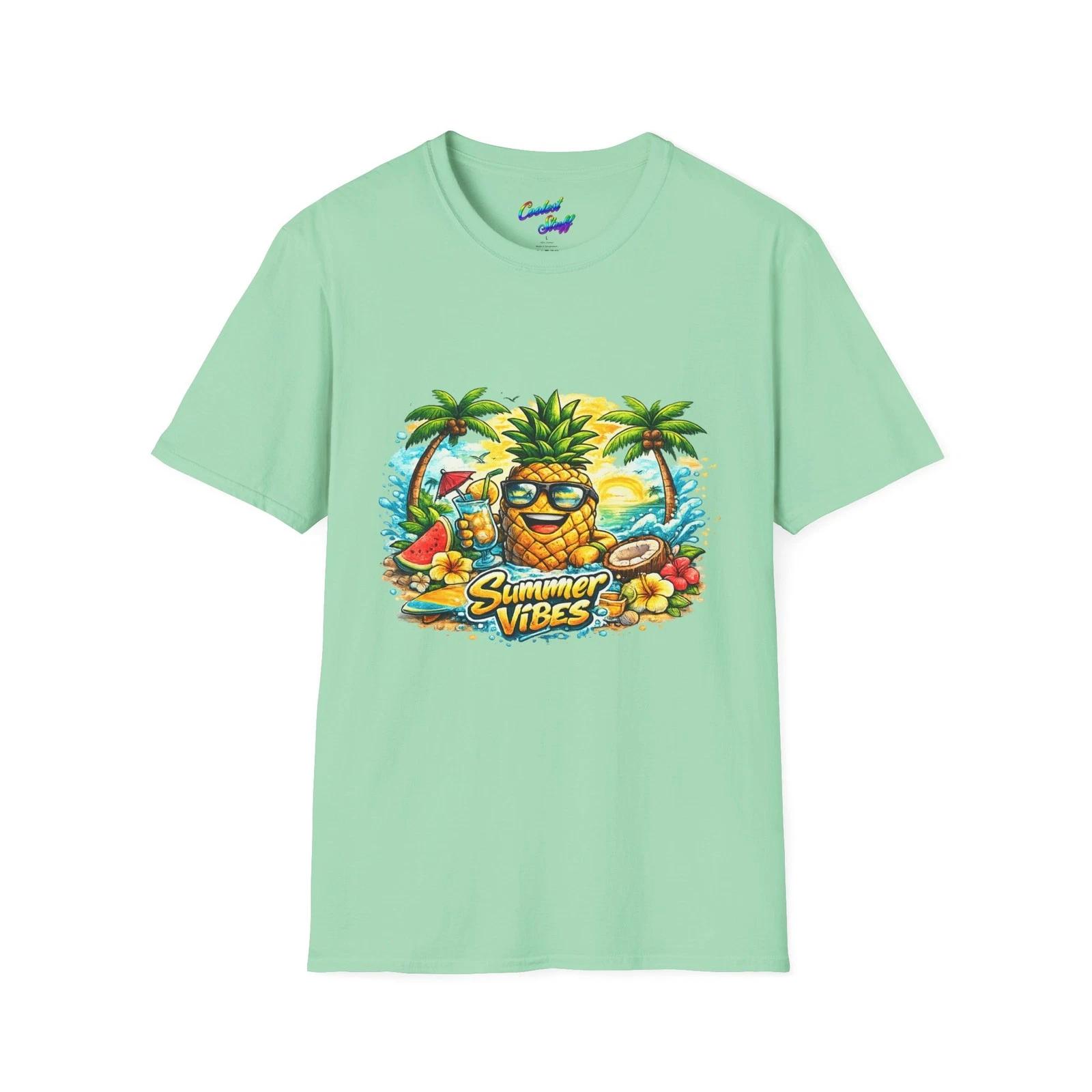 Smiling Pineapple Beach Scene T-Shirt | Summer Vibes Tropical Tee 3XL