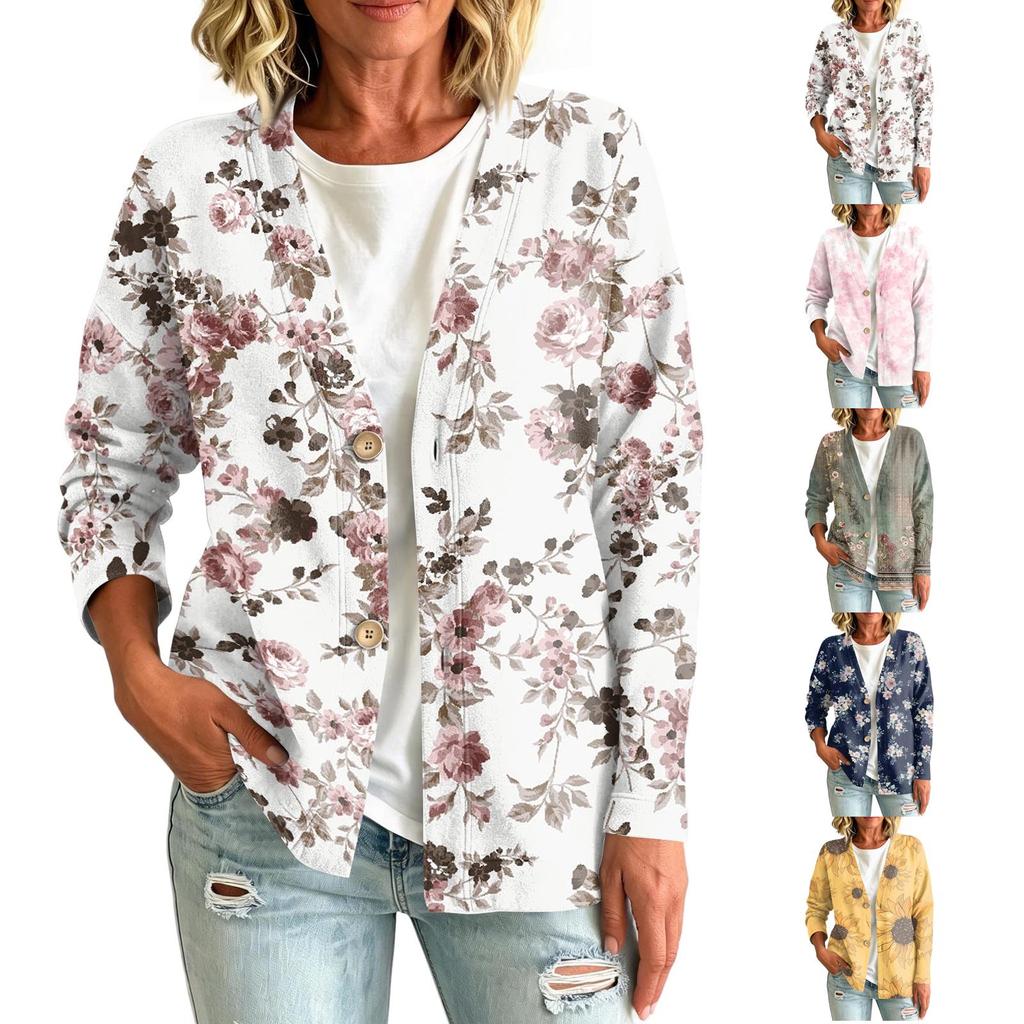 Women's Vintage Floral Print Button Front Jacket for Casual Outdoor Wear