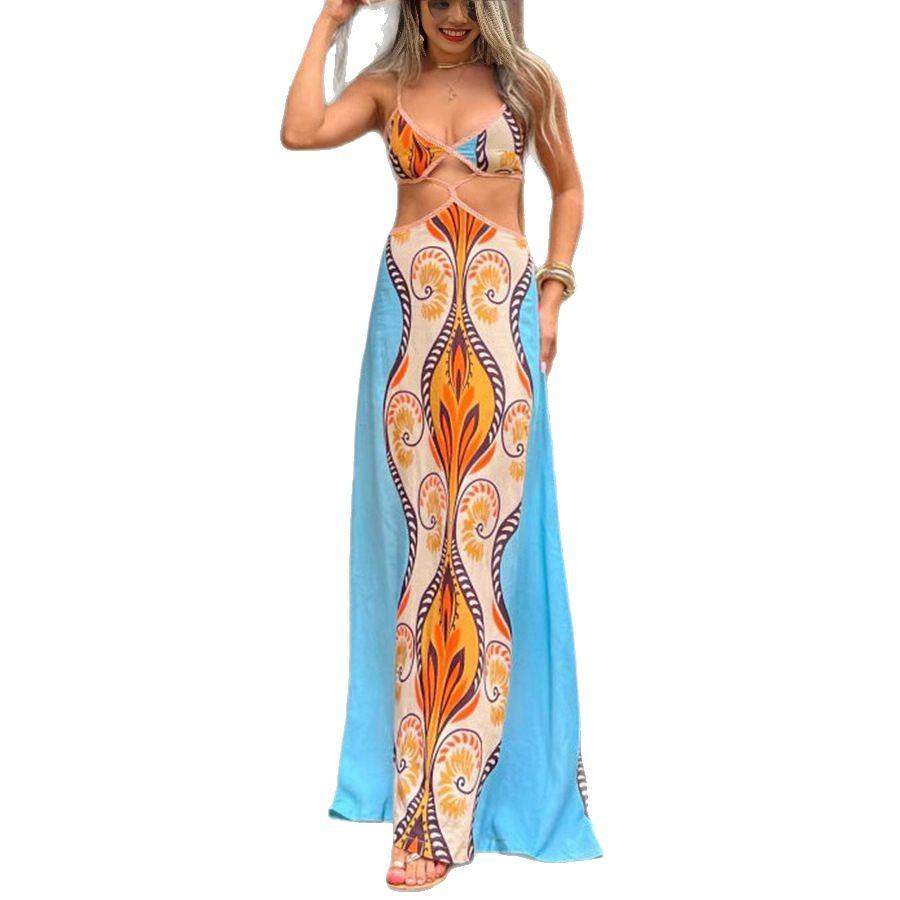 European and American women's dress sexy chest-wrapped backless sleeveless floor-mopping long dress summer