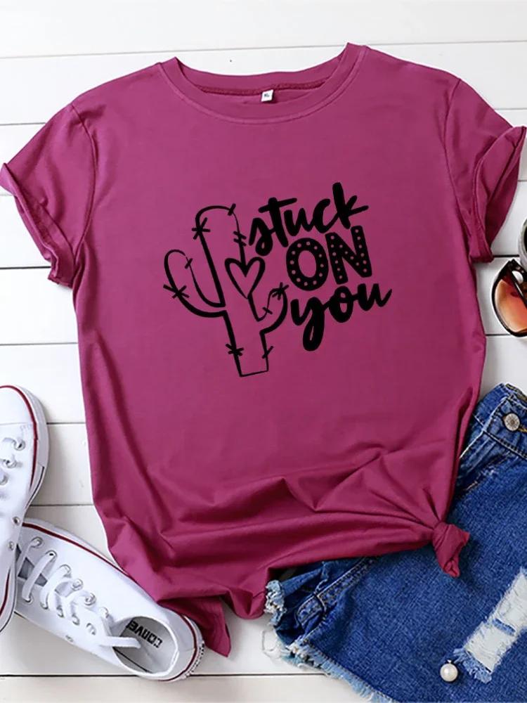 Atuck on You Cactus Print Women T Shirt Short Sleeve O Neck Loose Women Tshirt Ladies Tee Shirt Tops Camisetas Mujer