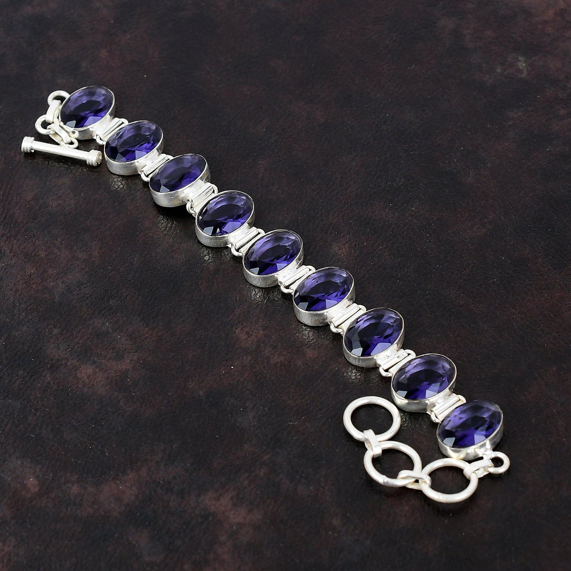 

Браслет с граненым африканским аметистом Браслет ручной работы из драгоценных камней Браслет из стерлингового серебра 925 пробы Регулируемый браслет-цепочка Серебряные украшения для подарков Adjustable