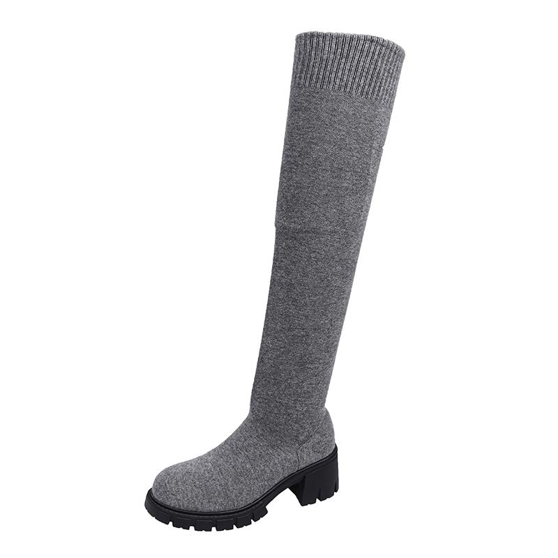 Fashion Sexy High Sock Boots Women Winter New Fashion Over The Knee Warm Botas Mujer Suede Lace Up Pumps Shoes High Heels Boots