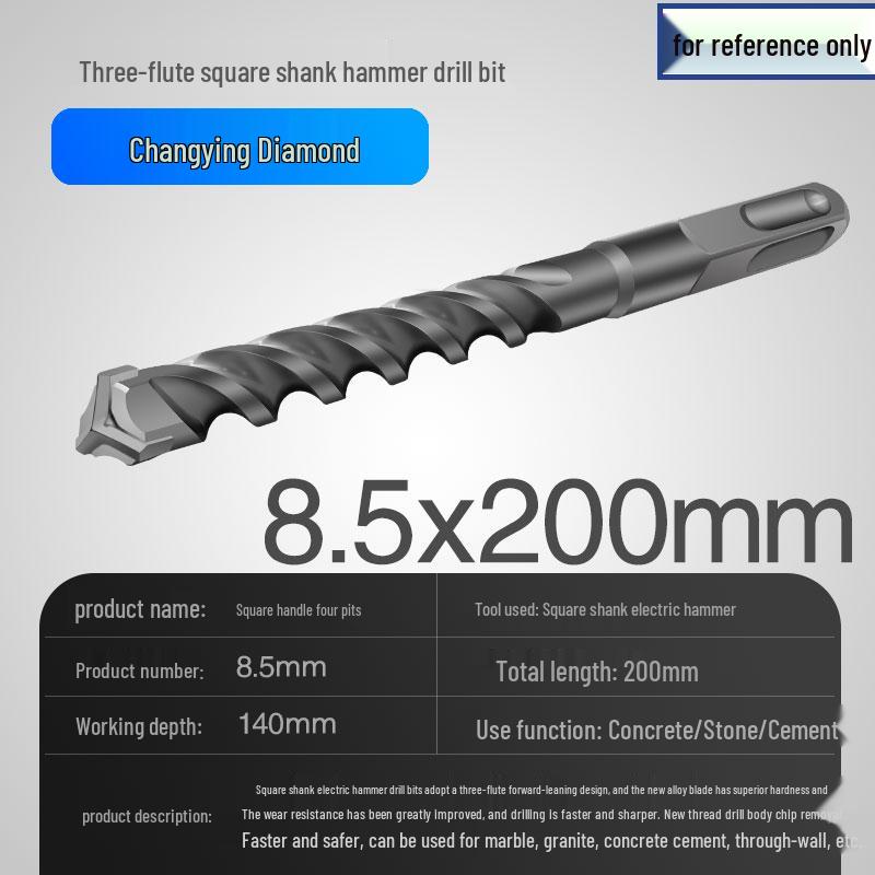 Three-Flute Round & Square Shank Drill Bit for Concrete, Cement, Rebar, Stone, Granite, Marble.