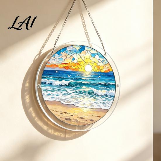 High Transparency Acrylic Puzzle Pendant Round Stained Glass Style Hanging Ornament 7.48 Mindful Weekend Activity Inch Window Decoration for