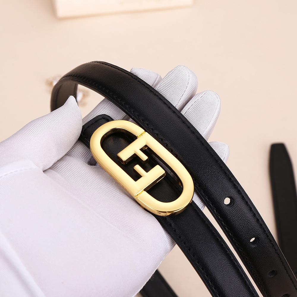 F Letter Buckle Premium Sense Business Belt Genuine Leather Women'S Cowhide Alloy Smooth Buckle Belt Belt
