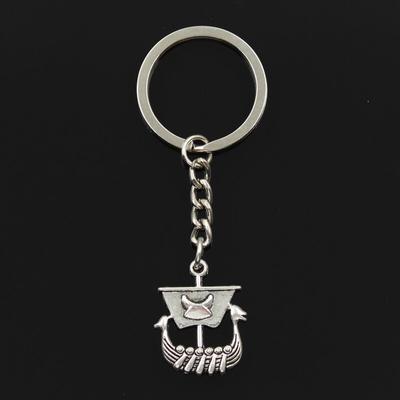 Fashion 30mm Key Ring Metal Key Chain Keychain Jewelry Antique   Plated Viking Ship Boat 26x21mm Pendant