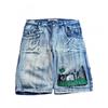 Mens Vintage Western Cowboy Jeans Distressed Washed Embroidered Printed Straight Leg Denim Pants