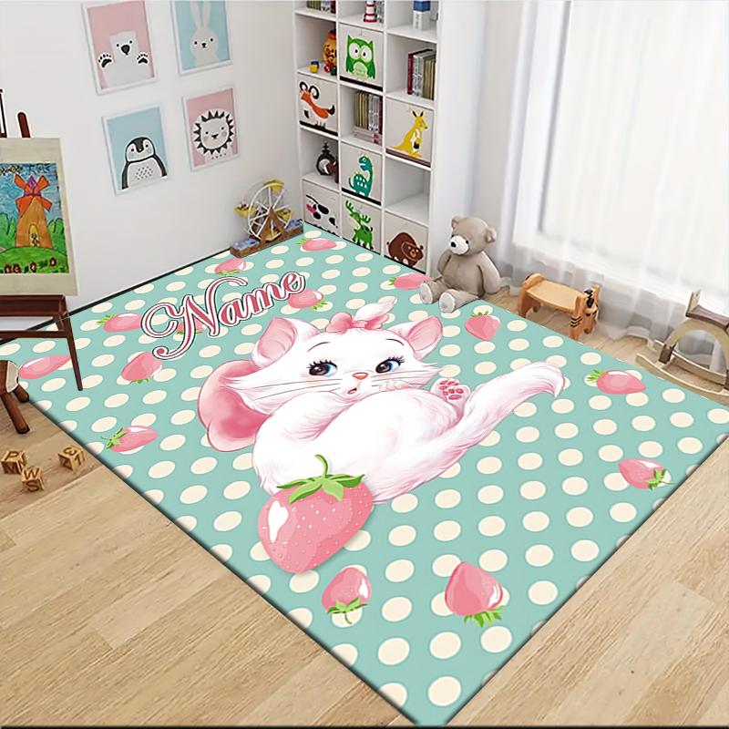 Custom Name Cheshire Cat Hearts Theme Carpet Rug Customizable Soft Washable Anti-Slip Home Living Room Sofa Mats Personalized Rug. 0909416