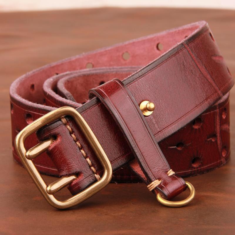 Herren Gürtel Rindsleder taktischer Gürtel Gürtel Retro Handgemacht Luxus Jeans Gürtel Mode Allround-Kombination Doppelte Naht Arbeit Ledergürtel 3,8cm
