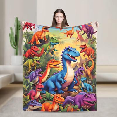 Soft Comfy Throw Blanket Travel Colorful Smiling Cartoon Dinosaur 6 Blanket Flannel Bedspread For Bedroom Novelty Sofa Cover