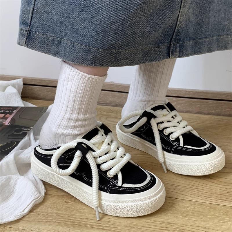 Niche autumn thin canvas shoes women ins lazy half support two wear versatile board shoes