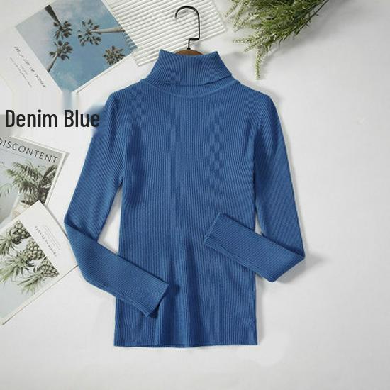 2025 Autumn/Winter Women's High Neck Pullover Sweater, Long Sleeve, Slim Fit, Solid Color Knitwear