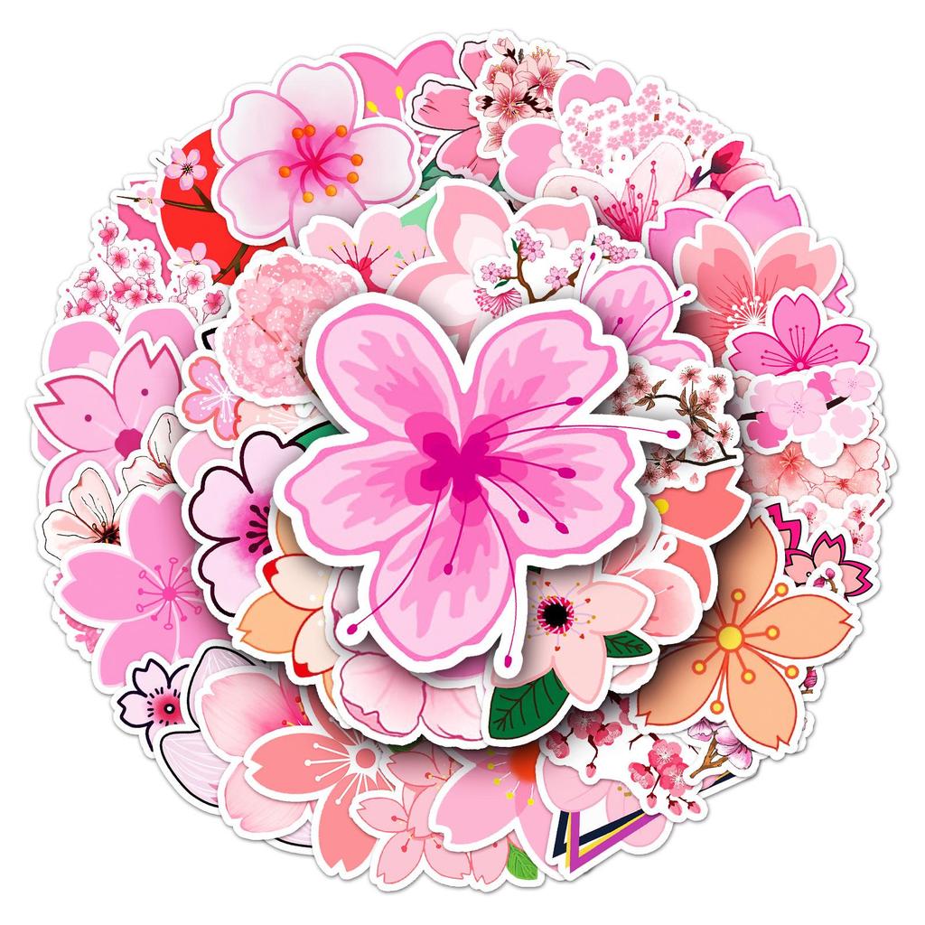 50 Sakura Waterproof Stickers for Luggage and Laptops