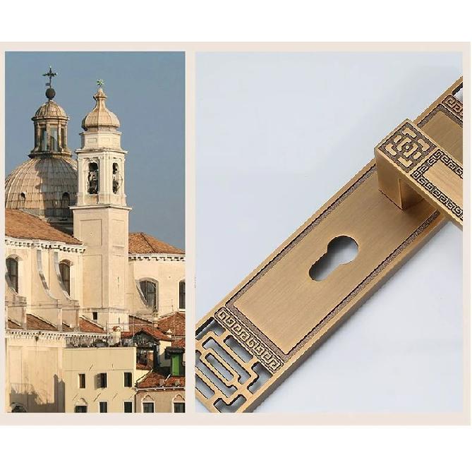 1 Set Aluminiumlegierung Universal leiser Türschloss neuer chinesischer antiker Bronze Innenraum Massivholz Griffschloss mit Schlüssel inklusive
