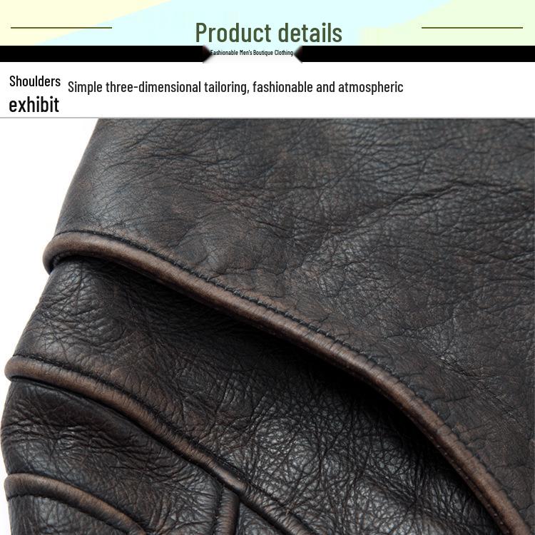 Men's Distressed Cowhide Leather Motorcycle Jacket - European & American Style