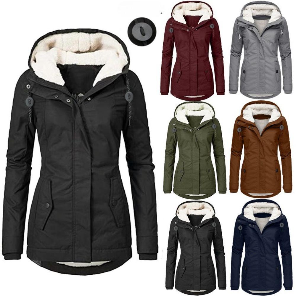 Women's Hood Long Sleeve Loose Fit Midi Parka Coat Fleece Lined Warm Cotton Outerwear Winter Jacket