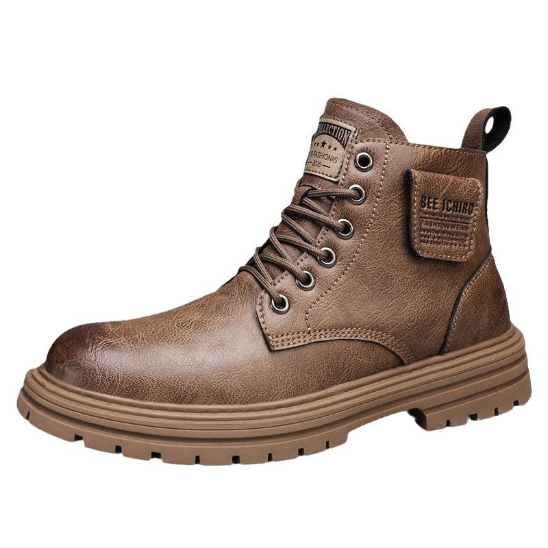 Spring velvet high-top leather boots casual fashion Martin boots retro tooling men's shoes