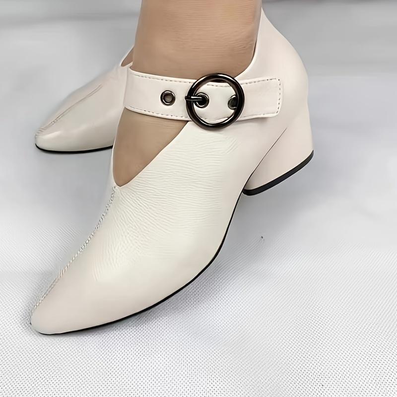 New Arrival: British Fish-Mouth Buckle Fashionable Peep-Toe Block Heel Shoes for Women - Comfortable High Heels, All-Season Wear