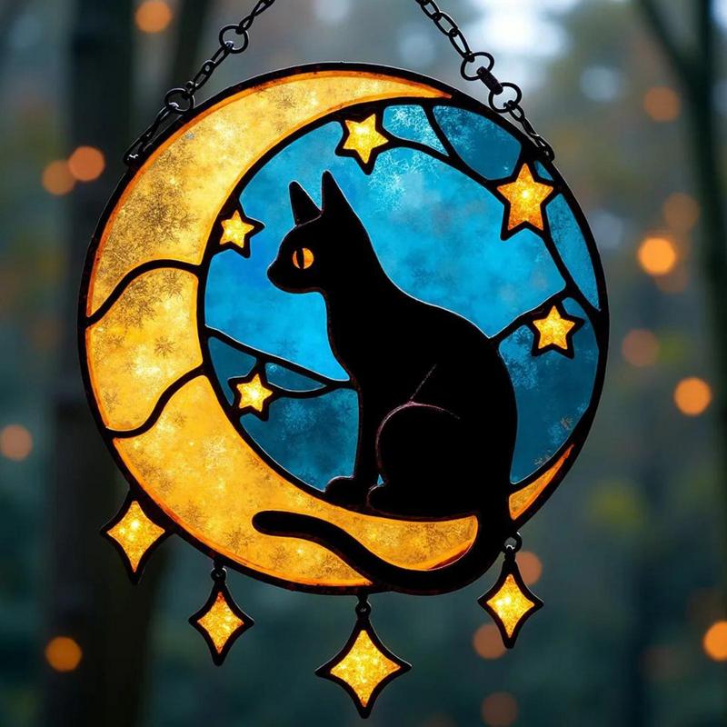 Cat Sun Catcher Acrylic Cat Moon Sun Catcher Pendants For Wall Aesthetic Window Decorations Ornaments For Home Bedroom Cafe
