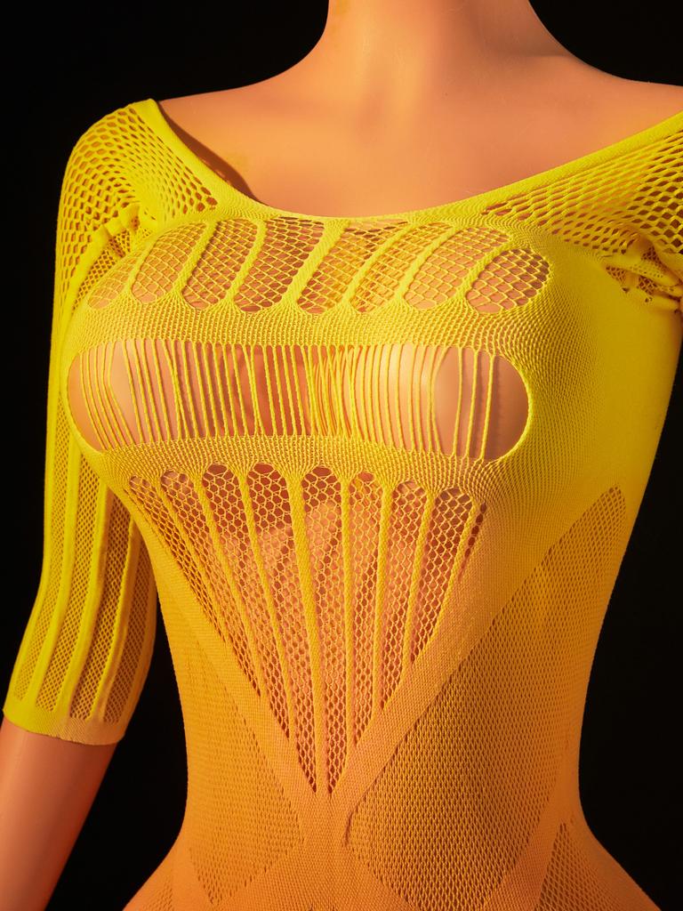 Fhseer Women'S Sexy Lingerie Gradient Color See Through Mesh Dress Half Sleeve Cutout Bodycon Mini Dress Night Club Party Wear