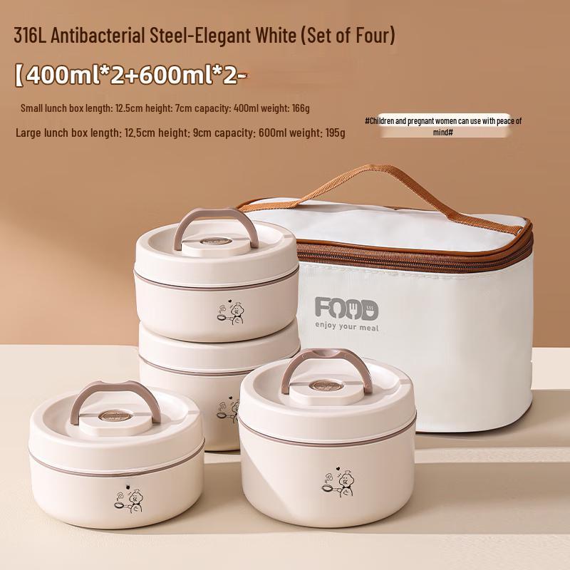 Elegant White 316L Stainless Steel Insulated Lunch Box