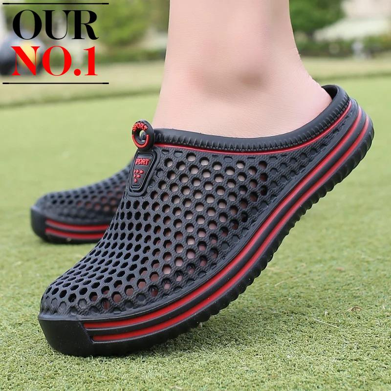 

Summer Couple Breathable Half Slippers Men Outdoor Baotou Hole Sandals Beach Flip-flops Men s Casual Flip-flops Platform Sandals 36 синій