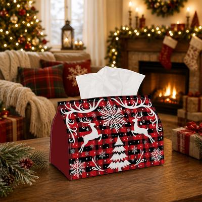 1pc Rustic Country Winter Tissue Box | Multi-functional Christmas Napkin Box, Available Suitable for Home, Christmas Car Decoration Reindeer Silhouett
