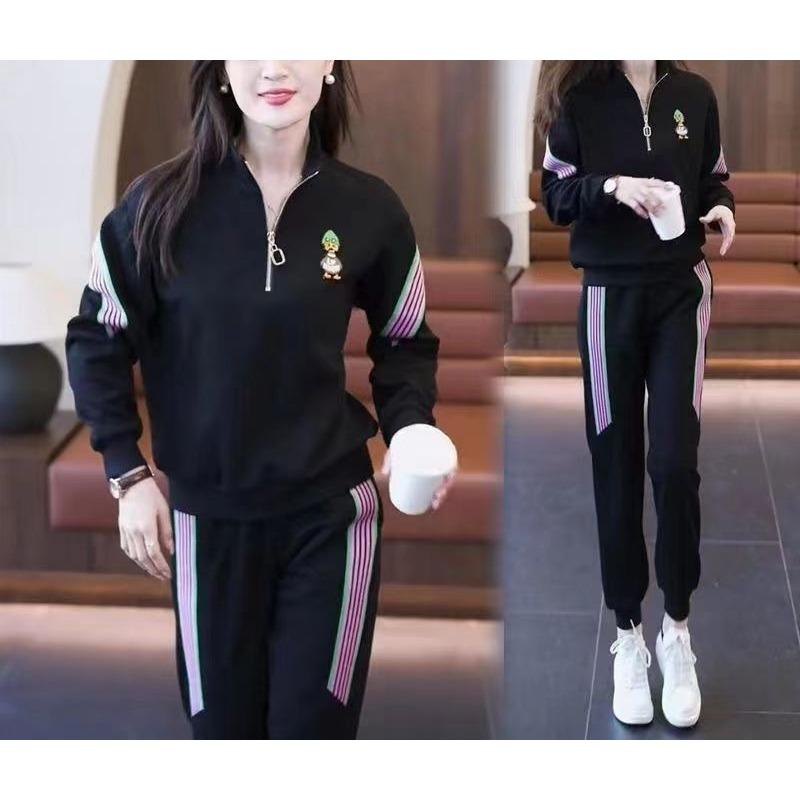 Spring and Autumn Casual Sportswear Set for Women - Loose-Fitting, Fashionable, Stylish, Slimming V-Neck Sweater and Pants Set