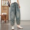 DIMANAF 2026 Summer New Plus Size Women Jeans Elastic Waist Long Pants Print Loose Casual Denim Cotton Trousers Pants