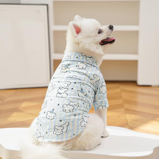 Pet Clothes with Cartoon Puppy Prints Soft Cotton-Feel with Easy Snap Closure Dog Shirt for Spring Summer
