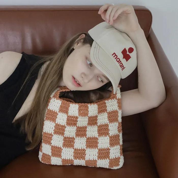 No.03 / Checks Bag _ Mandarin (Checks Checkerboard Crochet Knit Bag)