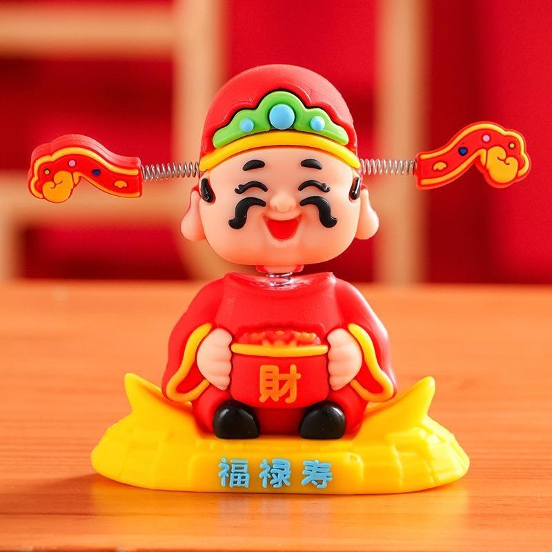 Cute Chinese Fortune Bobblehead 1/2Pcs Shaking Head Resin Figurine Auto Dashboard Decor Car Interior Accessories