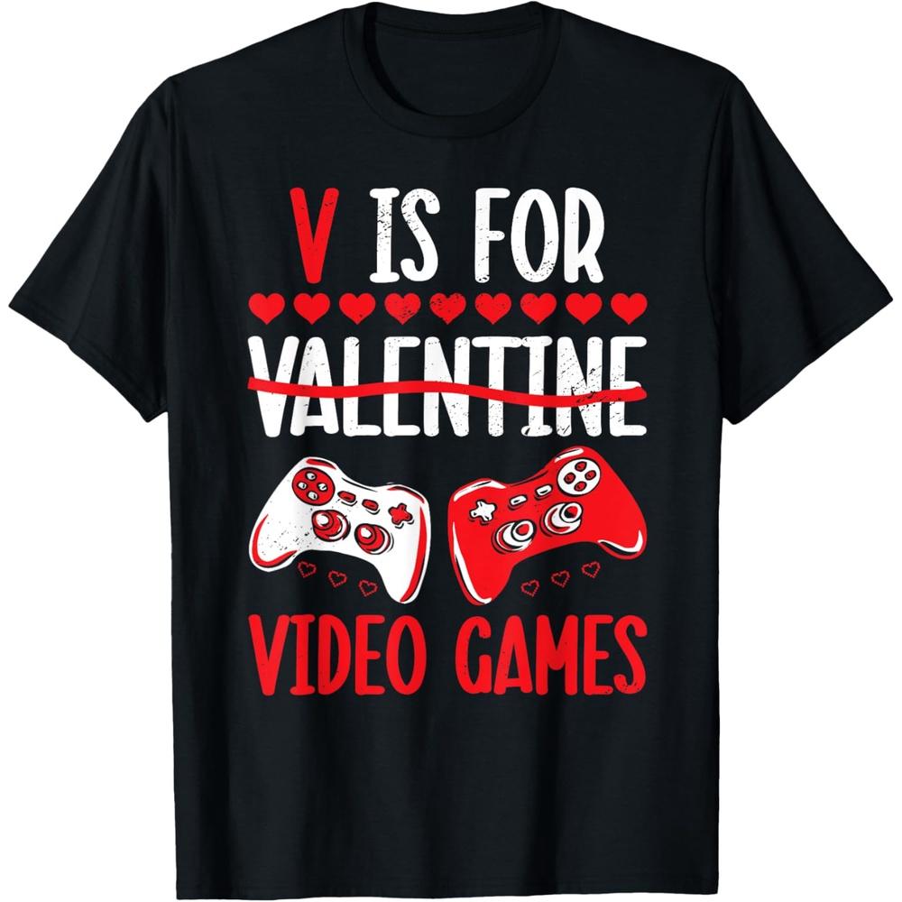 V IS FOR VIDEO GAMES Valentines Day Video Gamer Boy Men T-Shirt XXL