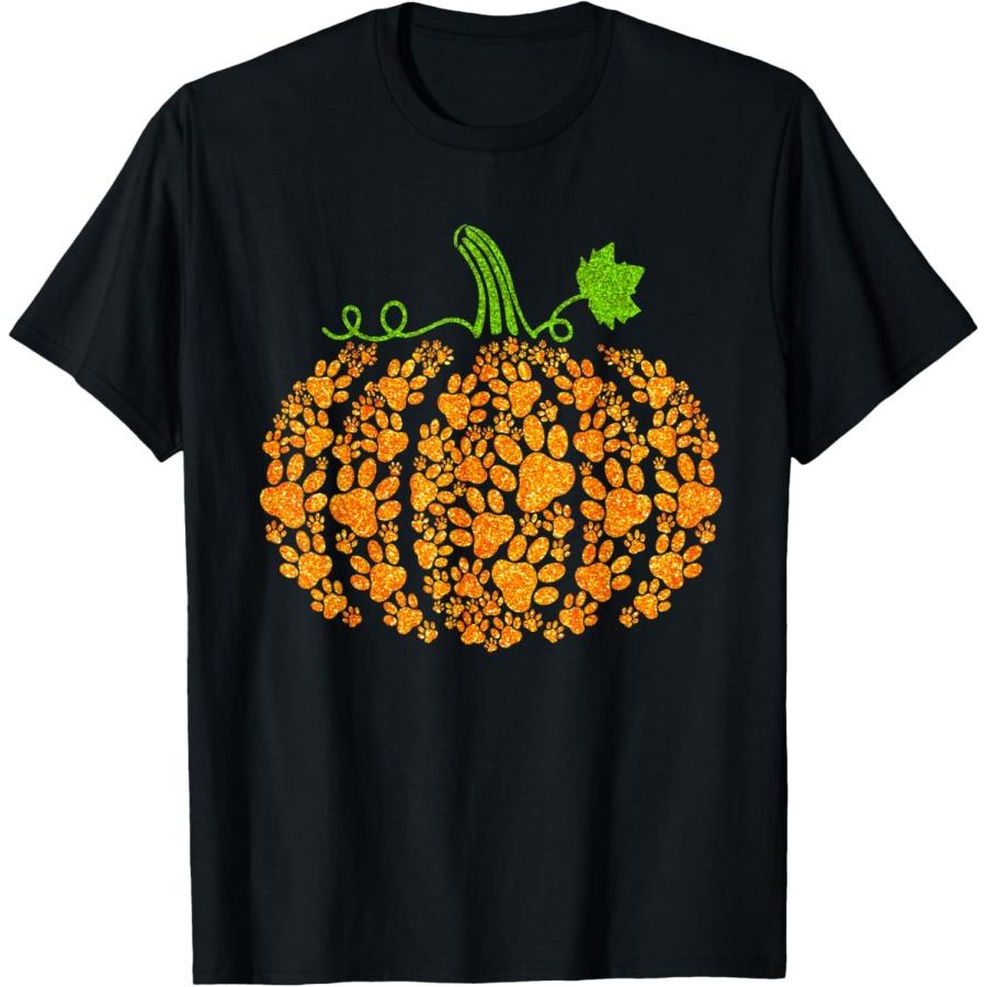

Cute Autumn Fall Pumpkin Dog Cat Paw Print Halloween T-Shirt XXXXXL чорний