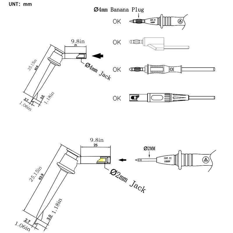 New Multimeter Test Leads Probe Hook  Smd Ic Clamp Spring Damage Test  For Test Lead 2mm/4mm Interface