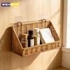 1pc Rustic Wall-Mounted Basket with Hooks - Woven Rattan Storage Hamper Suitable for Bathroom, Kitchen, Bedroom & Living Room