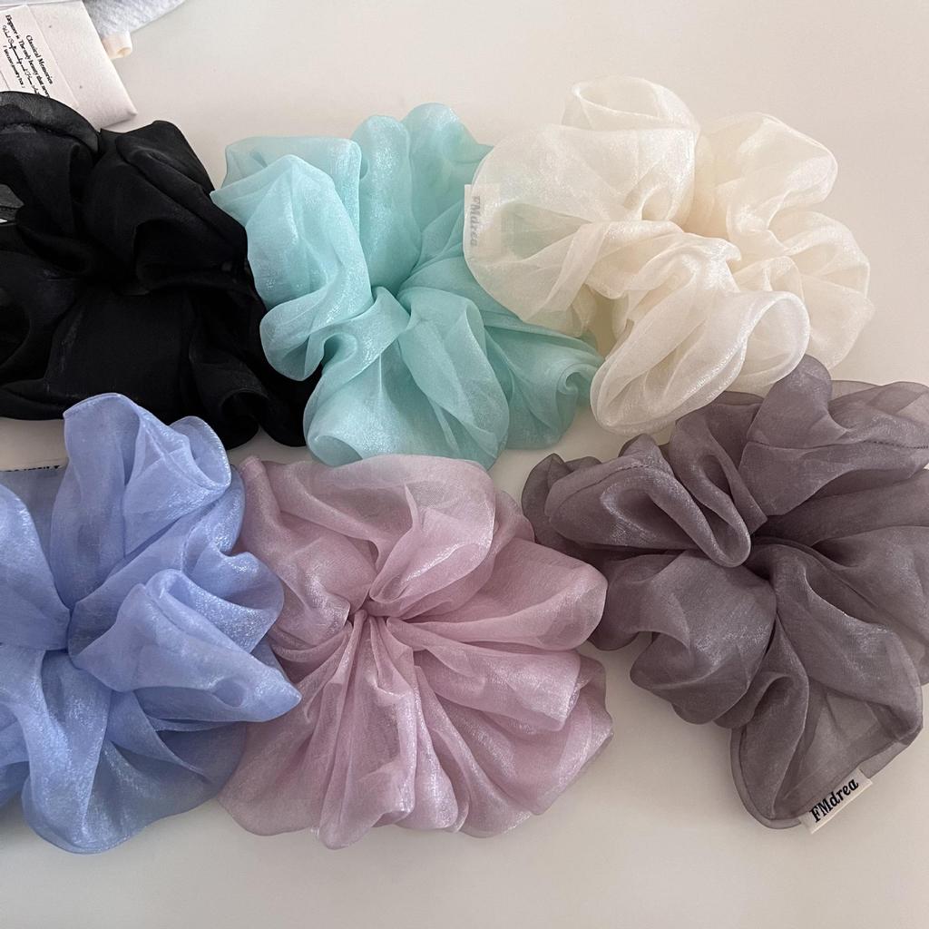 French Pearlescent Fairy Gauze Fluffy Scrunchie – Gentle, Versatile Hair Tie for a Lazy Low Bun