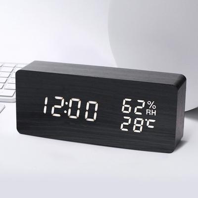 Creative Digital Wood Clock Electronic Clock Smart Bedside Alarm Clock Mute Temperature and Humidity Meter Desktop Student Electronic Clock