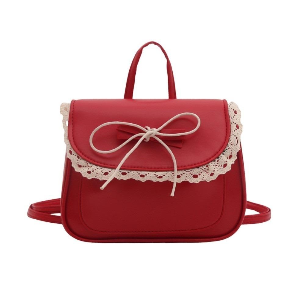 

Korean Style Lace Bow Backpack Kawali Shouder Bag Simple PU Leather Bag Gift красный