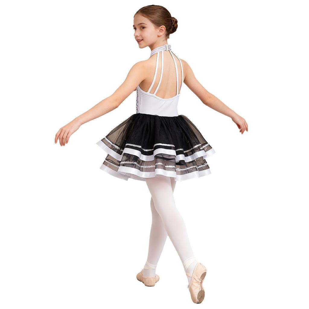 Girls Kids Sparkling Sequins Ballet Tutu Dress Modern Jazz Dance Outfit Stage Performance Costume Dancewear