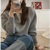 Korean Style Casual Slimming Long Sleeve Color Block Polo Collar Knit Sweater for Women