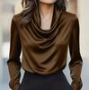 Women's Cowl Neck Long Sleeve Blouse Elegant Office Casual Top