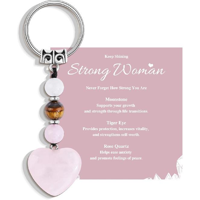 Natural Healing Crystal Heart Keychain Inspirational Gifts for Women Her