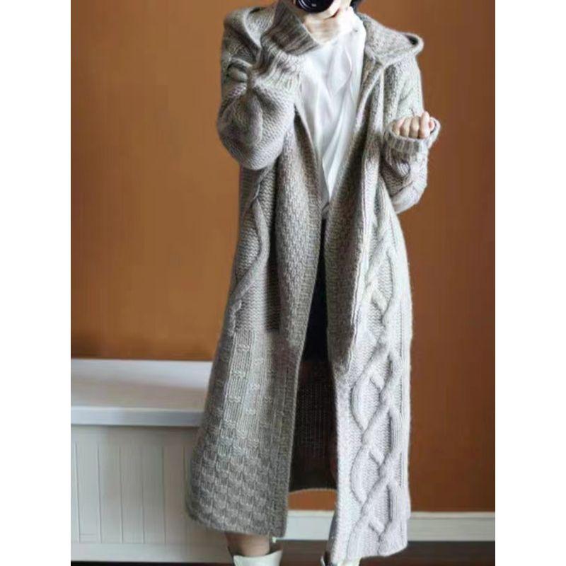 

Spring & Fall New Women s Sweater Outwear Long Idle Style Loose Cardigan Hooded Thick Twist Long Thick Sweater CAMEL Free size