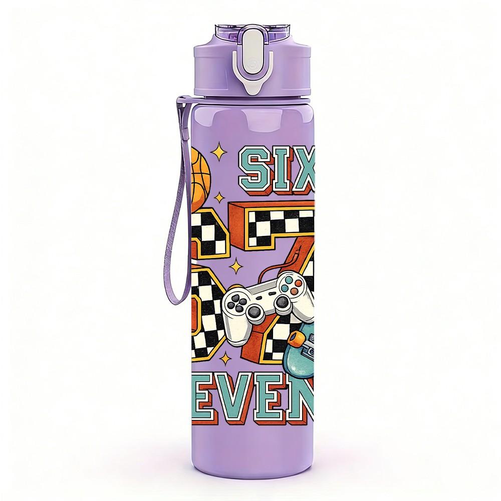 1PC Six Seven Basketball Theme Art 750ml Color Plastic Sports Water Bottle Leakproof Flip Straw Lid Suitable for Sports Office Home Use