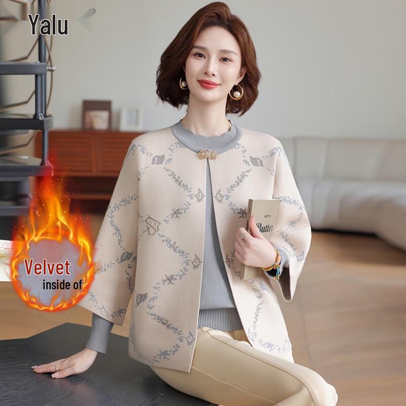 

Yalu Women s Plush-Lined Warm Knitted Two-Piece Jacket Set 3XL (180)
