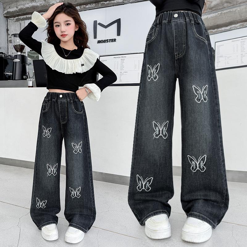High Quality Kids Girl Butterfly Denim Jeans Children's Clothing Jeans Pants Long Trousers