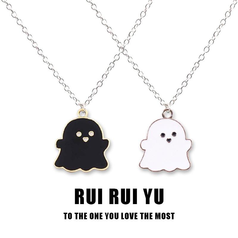 Black And White Ghost Necklace Halloween Gift Alloy Pendant Cartoon Style Regular Chain