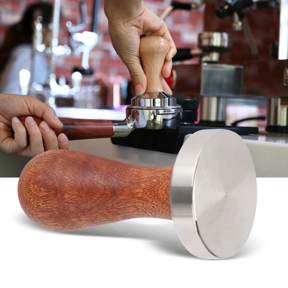 Wooden Handle Stainless Steel Coffee Tamper Flat Bottom Coffee Powder Pressing Tool  Coffee Making