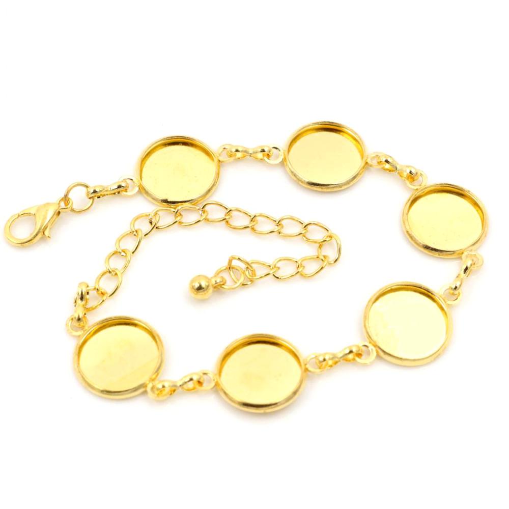 New High Quality 2pcs 12mm Rhodium Gold Silver Plated Six 12mm Cameo Bangle Base Bracelet Blank Findings Setting Cabochon Cameo